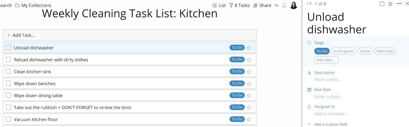 Zenkit task list template custom fields